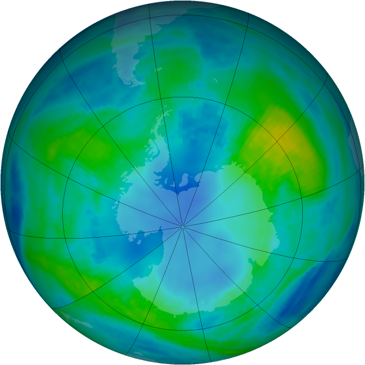 Antarctic ozone map for 25 April 1987